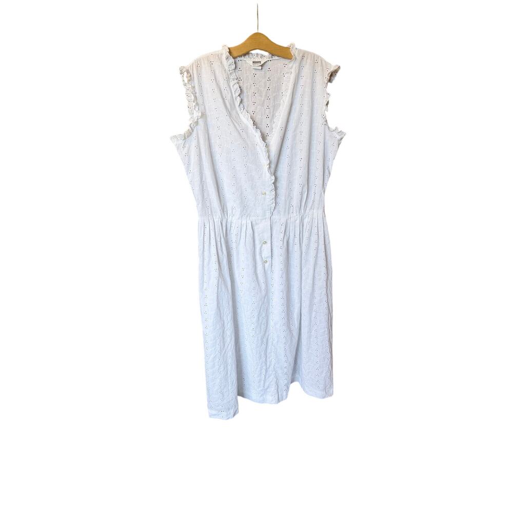 Vintage Montgomery ward white eyelet button front plus size white dress coastal
